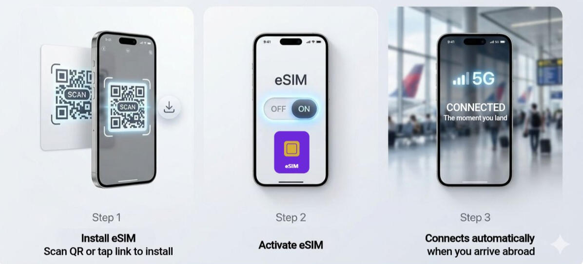 Pricing table for Opera Freedom+ showing various plans for unlimited 5G data eSIM and airport luggage delivery services.